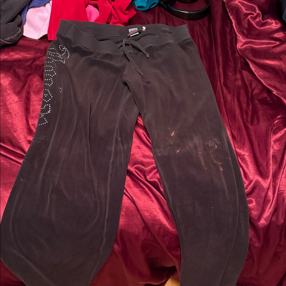 Juicy Couture Black Track Pants with Rhinestone Detail